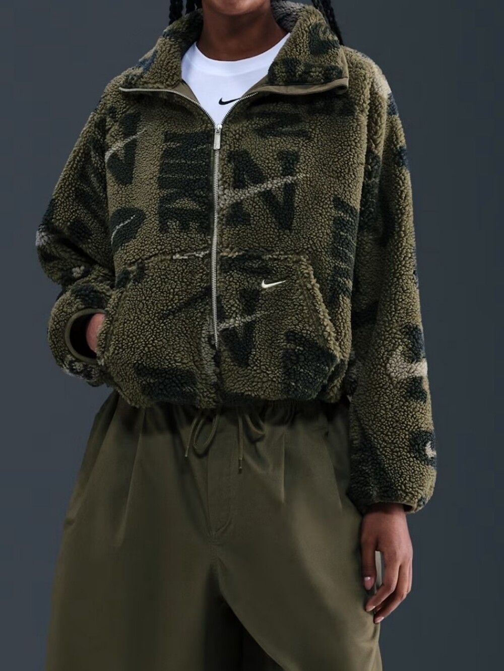 NWT Nike High Pile Olive Green Sherpa Jacket Medium - Picture 10 of 11